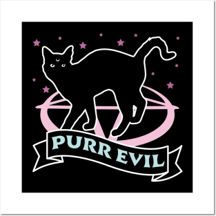 Purr Evil Cat - Pastel Goth Halloween Black Cat Lover Posters and Art